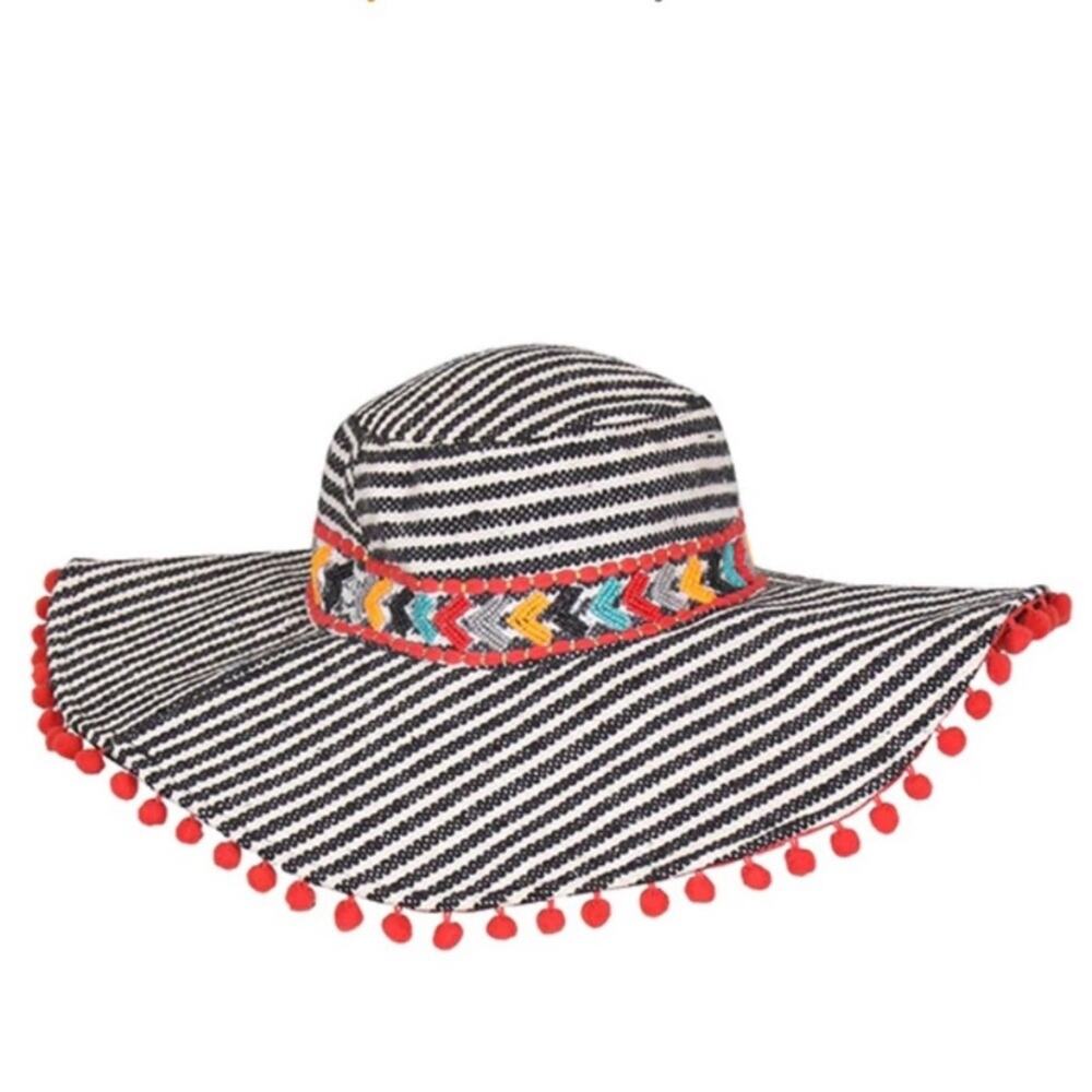 America & Beyond Samba Red Beaded Striped Bohemian Hat Medium NWT